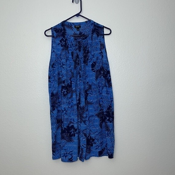 a.n.a New Approach tropical dress in blue Large palm  leafs - Picture 2 of 9